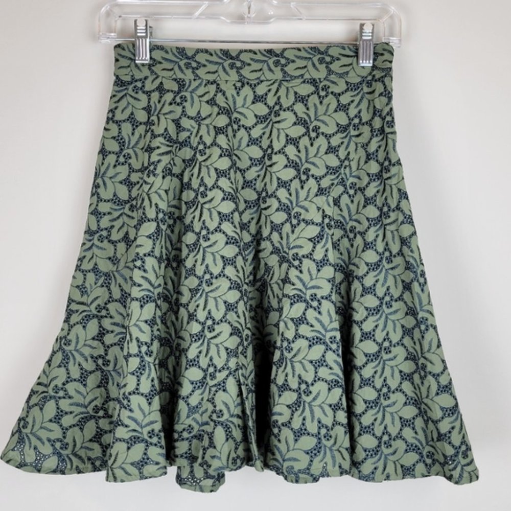 Ann Taylor Olive Green A-Line Eyelet Lace Effect Skirt | Size 12P